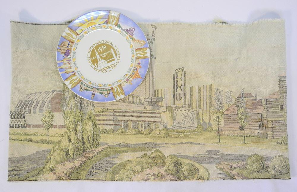 2 World's Fair items:  San Francisco 1939 Dish & Chicago 1933 Tapestry 17 1/2" X 51" (1 of 3)