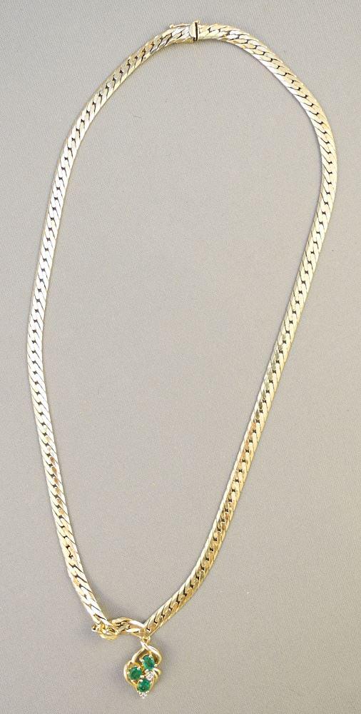 10K (Clasp Marked) Yellow Gold Diamond & Emerald Necklace, 16 1/2" Length, TW:16 Grams. (1 of 5)