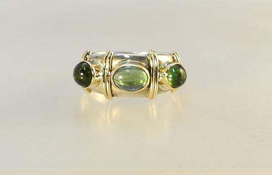 925 (Marked) & 18K (Marked) Silver Gold Ring with Tourmaline & Peridot Ring, Size 6 1/2 6.5gr. (1 of 6)