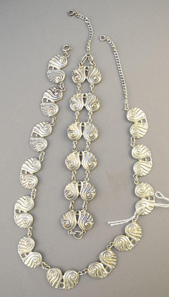 Art Deco Design Sterling Silver Necklace 17 1/2" L. & Bracelet 8 1/4" L. 75.5 grams. (1 of 2)