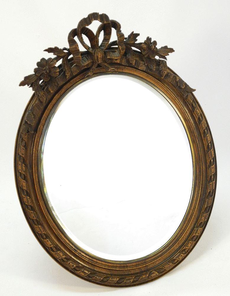 Louis XVI Carved Wood Table Mirror, 17 1.4" H.: Louis XVI Carved Wood Table Mirror, 17 1.4" H.