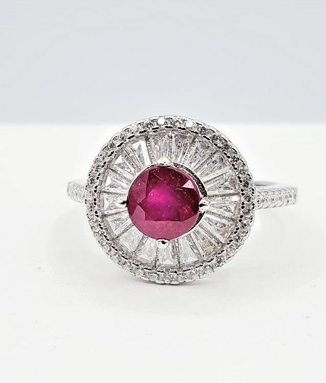 Sterling Silver Enhanced Ruby & CZ Ring, Ruby TW:1.1Cts, Size 8. (1 of 5)