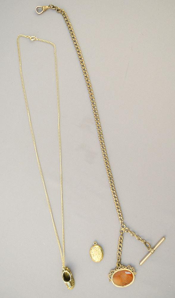 3 Gold Plated Items; Watch Fob & Seal, Shoe Pendant and Locket.: 3 Gold Plated Items; Watch Fob & Seal, Shoe Pendant and Locket.