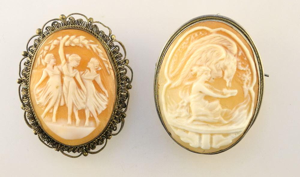 Two Cameo Brooches in Unmarked Settings, 1 1/2" High. (1 of 3)