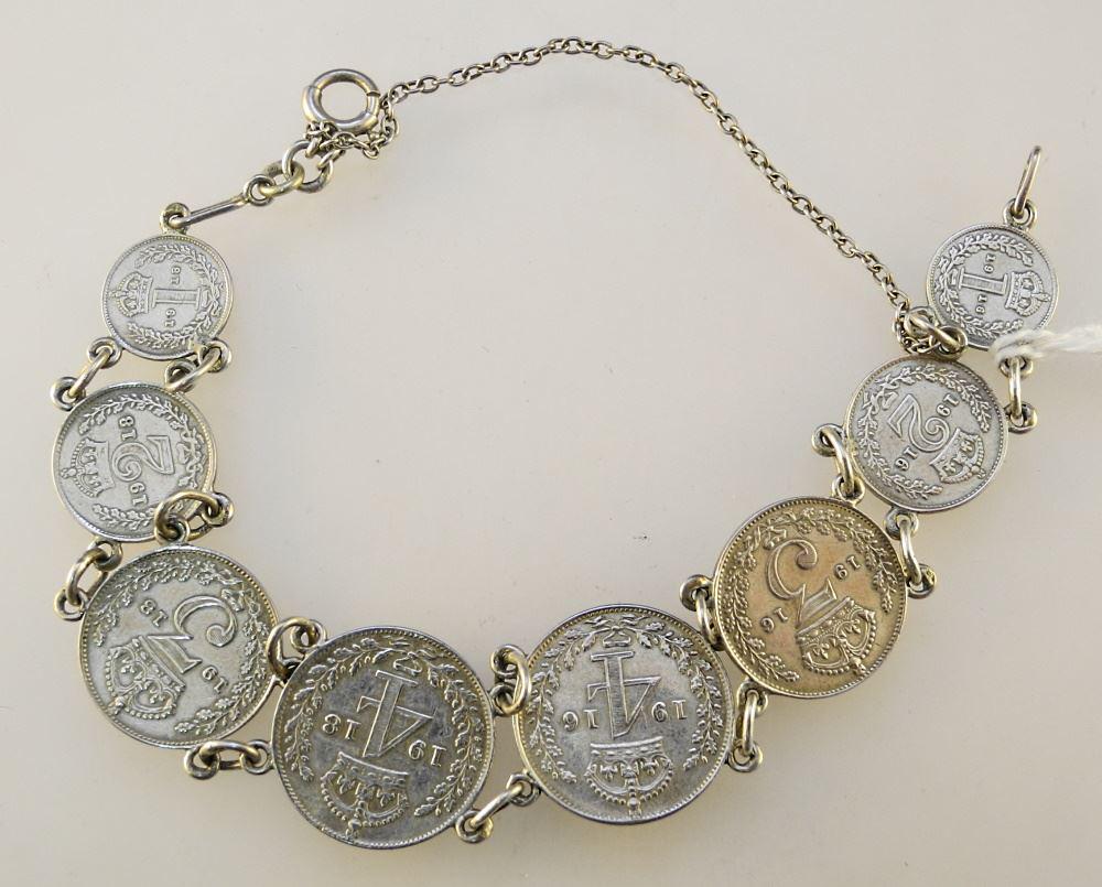 King George V Coin "Sweetheart" Bracelet, 12.5 Grams.: King George V Coin "Sweetheart" Bracelet, 12.5 Grams.