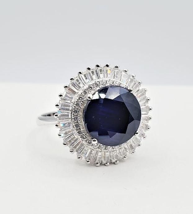 Sterling Silver Sapphire & CZ Ring, Size 6 3/4. (1 of 5)