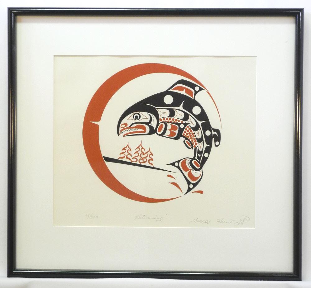 Serigraph Signed George Hunt Jr., 14" x 16 1/4", "Returning", 95/200. (1 of 3)
