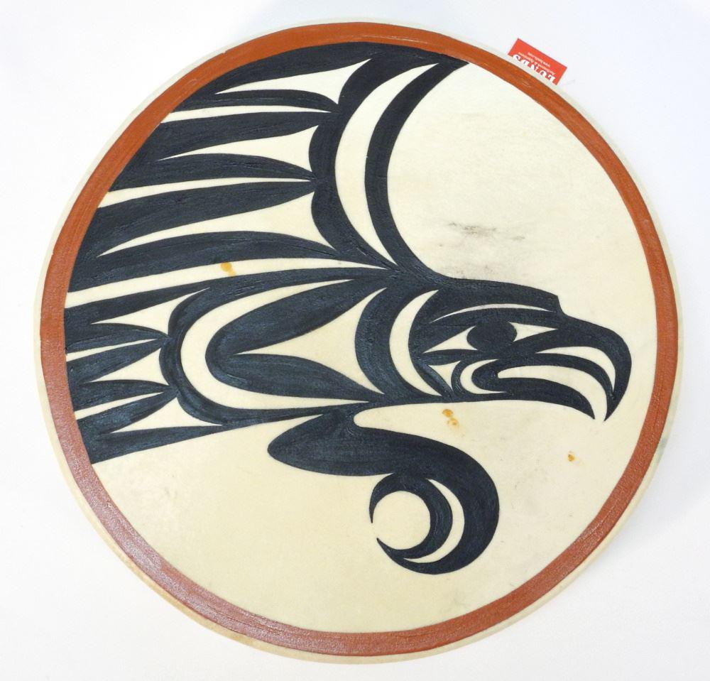 Salish Hide Drum, 15 1/4"d.: Salish Hide Drum, 15 1/4"d.