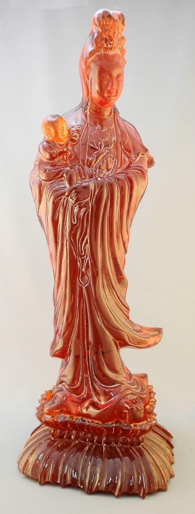 Cherry Resin Figure of Kwan Yin, 2 Section, 19 3/4". (1 of 5)