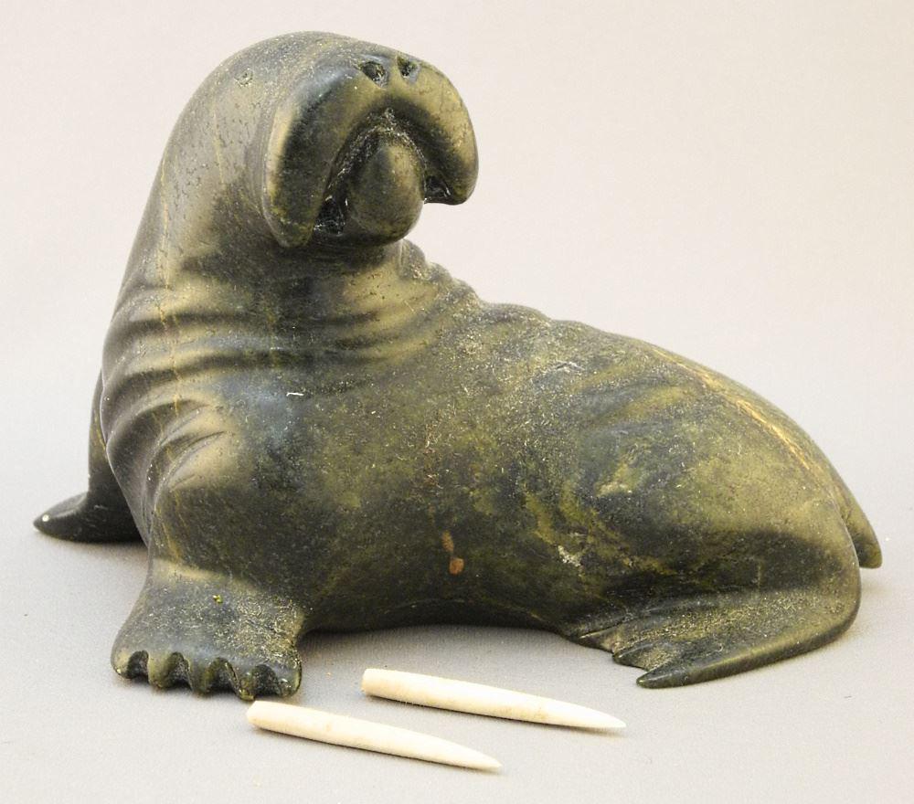 Inuit Stone Walrus Signed K. Qimirpile, 3/7/8 X 6 X 3 3/4. (1 of 4)