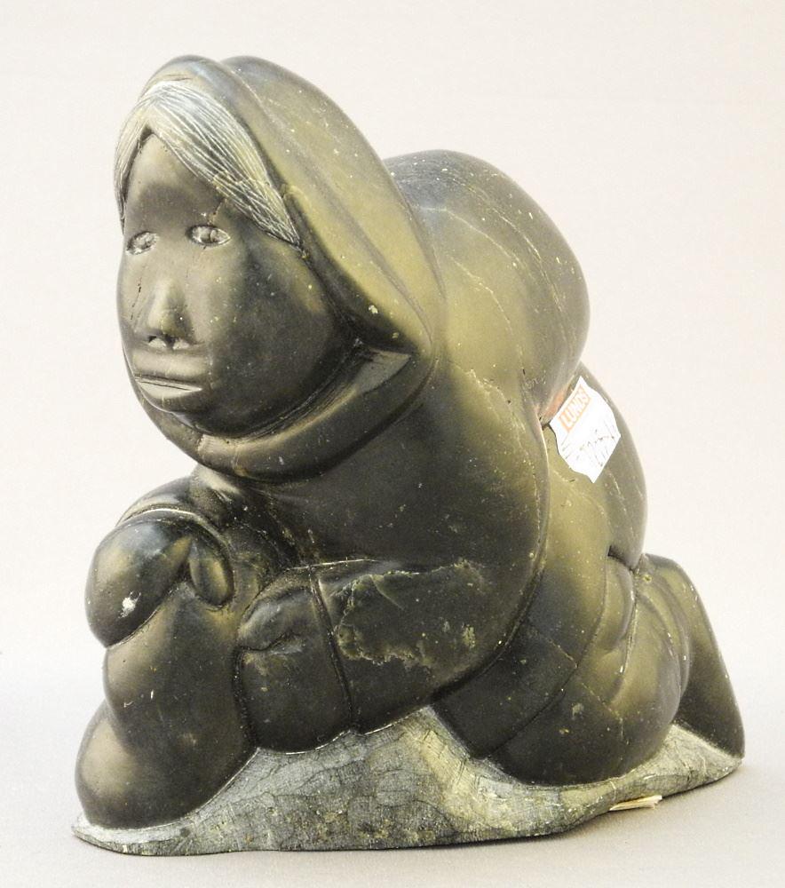 Inuit Stone Carving Signed Joanasie Alayce, 4 5/8" x 4 1/2" x 2 1/8". (1 of 4)
