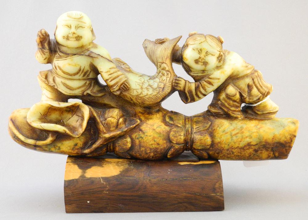 Chinese Softstone Carving on Wood Stand, 11 1/4" W. (1 of 4)