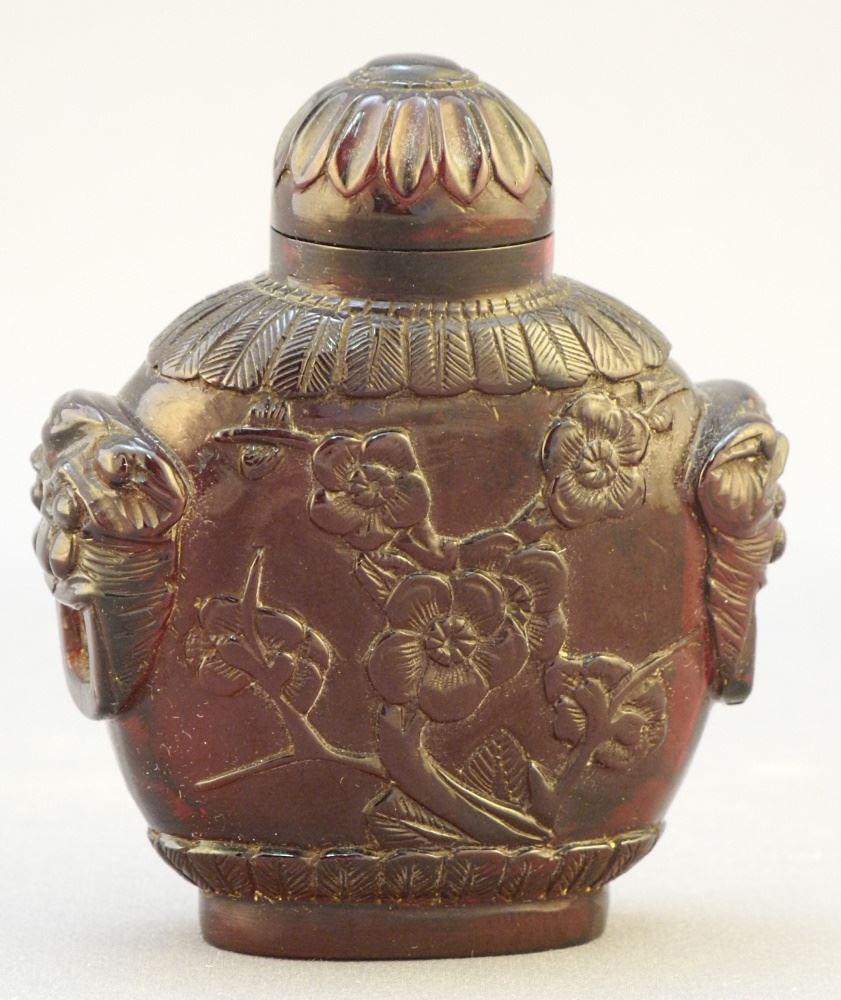 Fine Chinese Amber Snuff-Style Bottle with Threaded Cap, 2 5/8"H. (1 of 6)