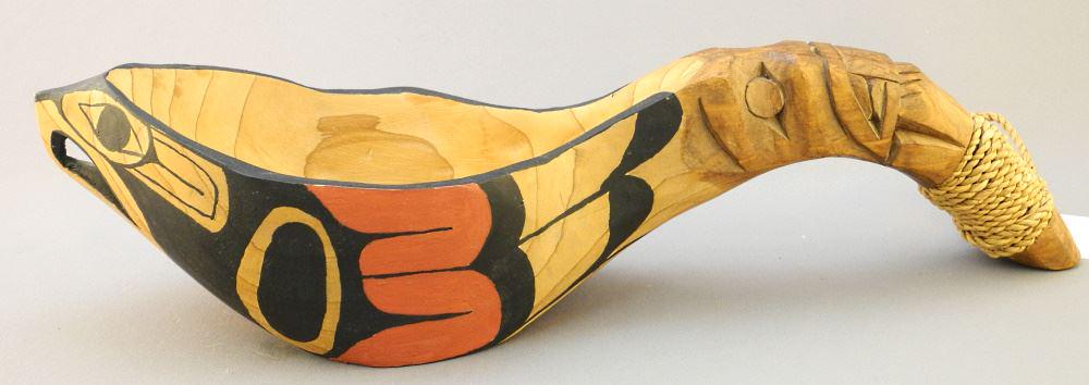 Kwagiulth Feast Ladle Signed Jacob Joe - Duncan BC, 15 3/4" long.: Kwagiulth Feast Ladle Signed Jacob Joe - Duncan BC, 15 3/4" long.
