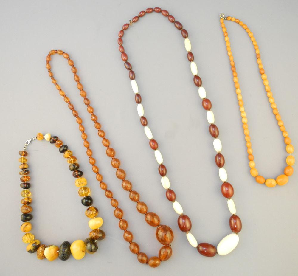 4 Various Amber Bead Necklaces (14 - 30" Long) With Other Beads, No Export (1 of 2)