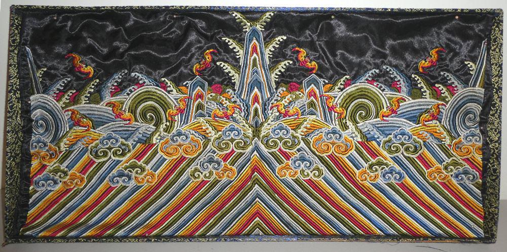 Chinese "Ocean Cliff" Embroidery, 27 1/4".: Chinese "Ocean Cliff" Embroidery, 27 1/4".
