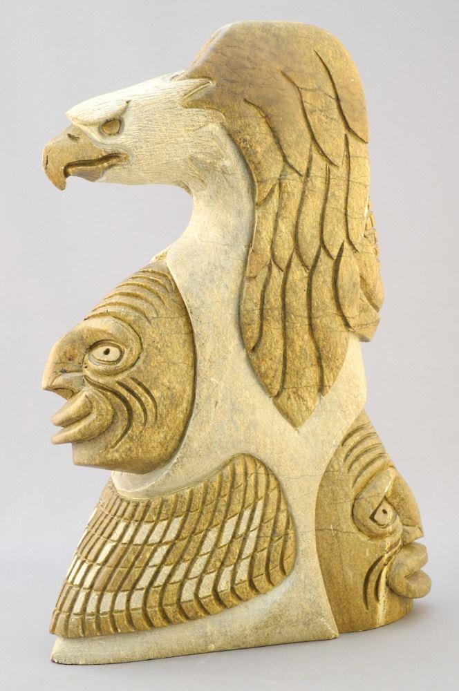 Iroquois Sculpture Signed (Jacob) Thomas, 12 5/8"h., "False Faces & Eagle" (1 of 5)