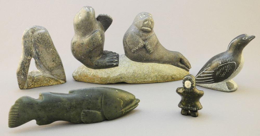 5 Various Inuit Stone Carvings; Baker Lake/ Upper Quebec & others. (1 of 5)
