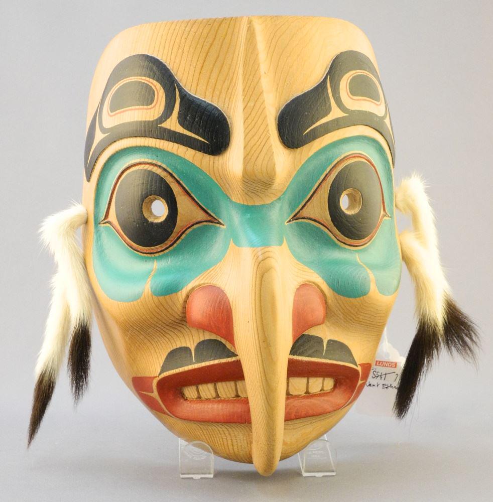 Northwest Coast Style "Hawk" Mask Signed Paul Johnny, 9" x 6 3/4" x 3 1/2", No Export. (1 of 4)