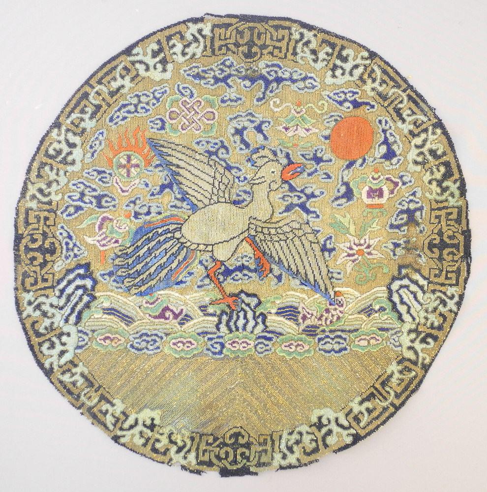 Mandarin Roundel 5th Rank Badge Woven with Gold Thread C1875.: Mandarin Roundel 5th Rank Badge Woven with Gold Thread C1875.