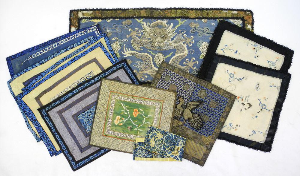 Chinese Silk "Dragon" Kesi Panel (13" x 28") & Collection of Rank Badge & Stitchery. (1 of 3)