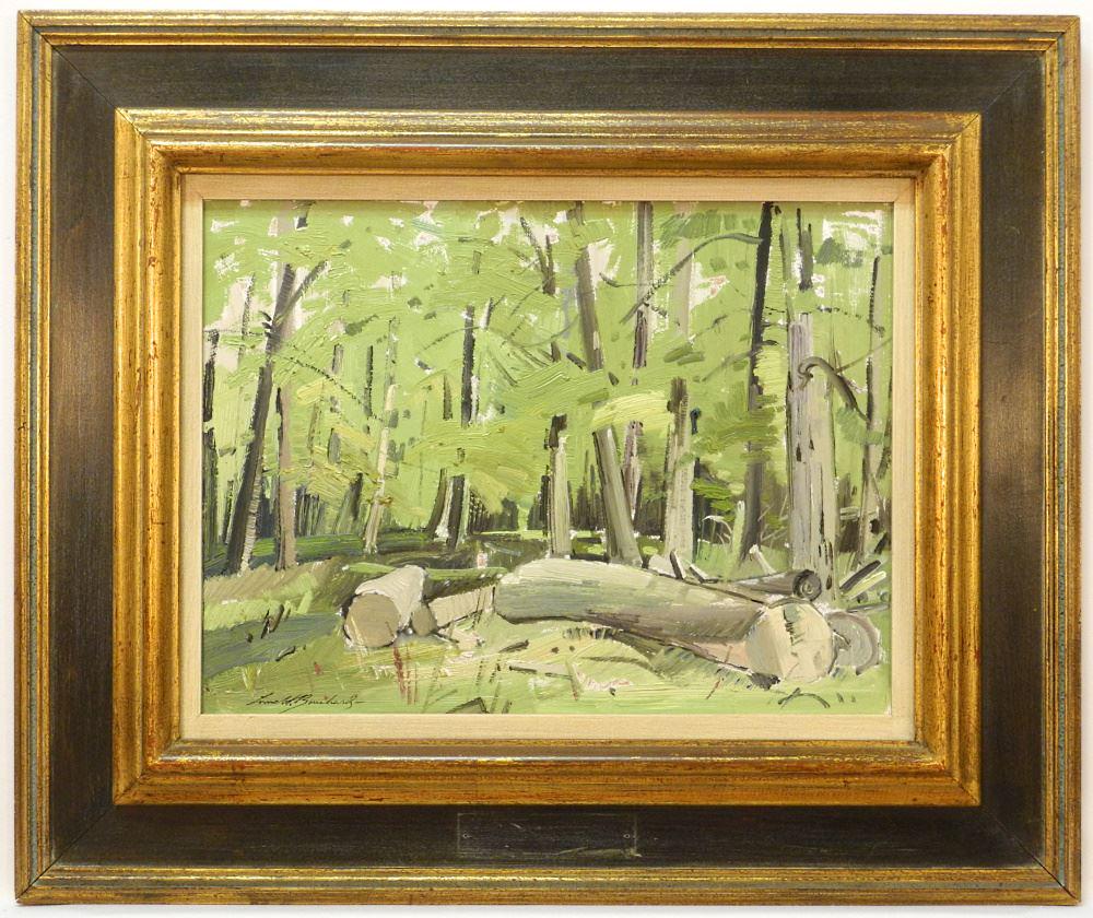 Oil on Board Signed Lorne Bouchard, 12" x 16", "August in The Maples". (1 of 6)