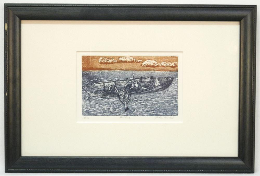 Aquatint signed John Neville, 4" x 6", edition 24/100, "Halibut". (1 of 4)