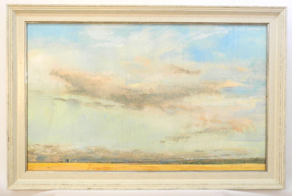 Oil Board Monogramed TF (Terry Fenton), 18" X 29 1/2", "Wayward Wind".: Oil Board Monogramed TF (Terry Fenton), 18" X 29 1/2", "Wayward Wind".