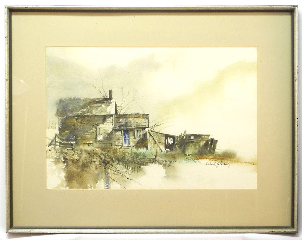 Watercolour Signed Brian R. Johnson, 18 1/4" x 27", "Anarchist Mountain" - foxing.: Watercolour Signed Brian R. Johnson, 18 1/4" x 27", "Anarchist Mountain" - foxing.