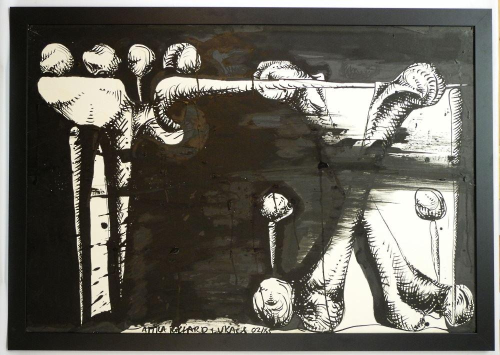 Ink on Board Signed Attila Richard Lukas '85, 33" x 43 3/4", "Bones Series".: Ink on Board Signed Attila Richard Lukas '85, 33" x 43 3/4", "Bones Series".