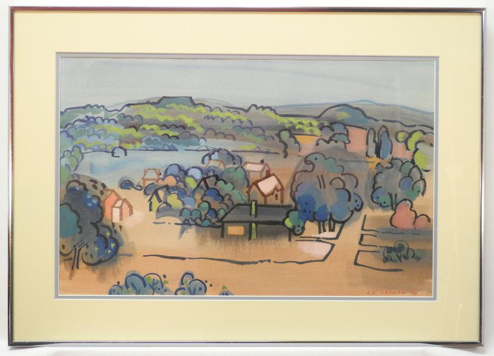 Watercolour Signed C. (Colin) D. Graham '81, 13 1/2" X 21 1/2, "Saanich Vista". (1 of 4)