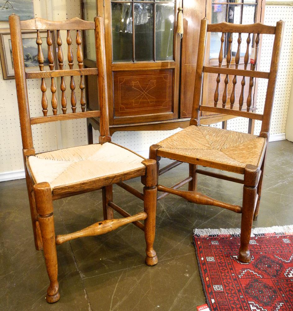 Near Pair of Oak Spindle Back Side Chairs, approx. 38 1/2"h (1 of 4)