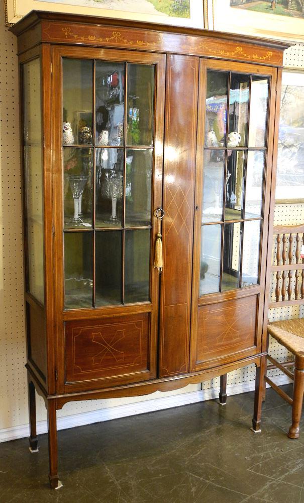Edwardian Inlaid Mahogany China Cabinet, 71 1/4"h. (1 of 6)
