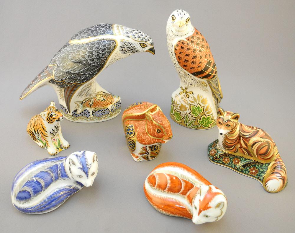 6 Royal Crown Derby Paperweights; Kestrel/Osprey/Chipmunk/Tiger Cub/ 2 Foxes (1 of 5)