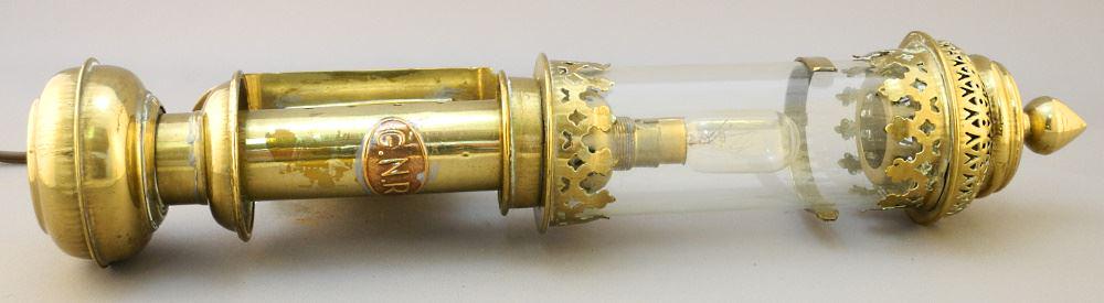 G.N.R. Brass Carriage Lamp, Electrified, 14 1/2"H.: G.N.R. Brass Carriage Lamp, Electrified, 14 1/2"H.