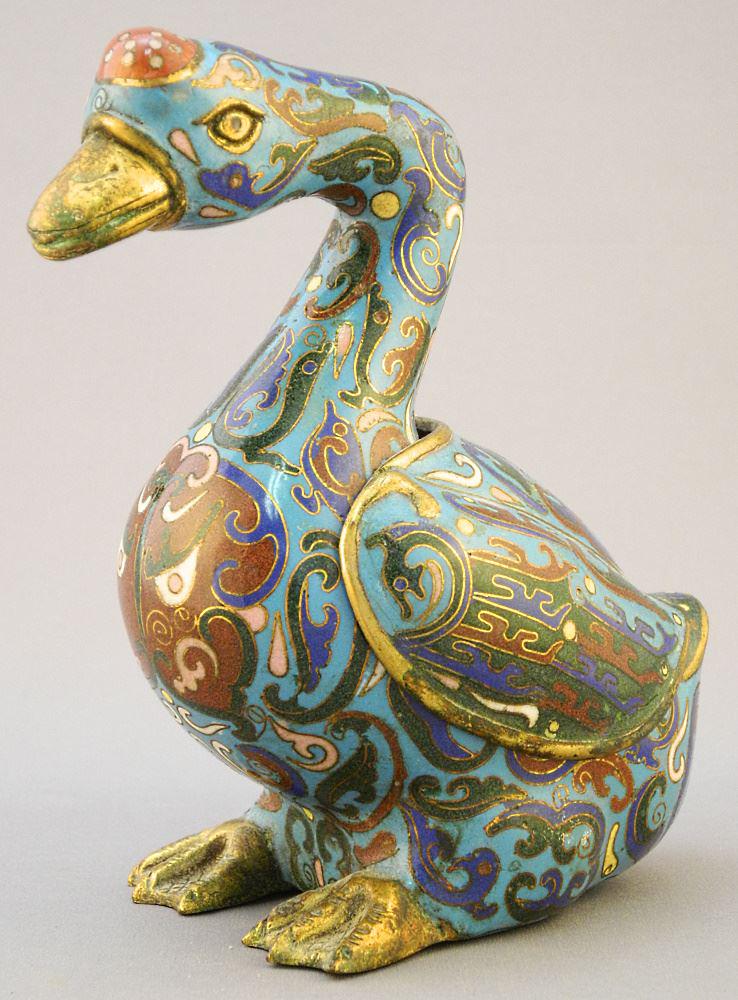 Chinese Cloisonne Goose Box, 6 1/8"h., impressed 23. (1 of 5)