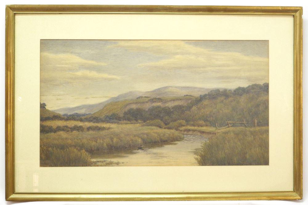 Unsigned Watercolour, 14 1/4" X 25 3/4", Entitled "River of Old Bridge". (1 of 3)