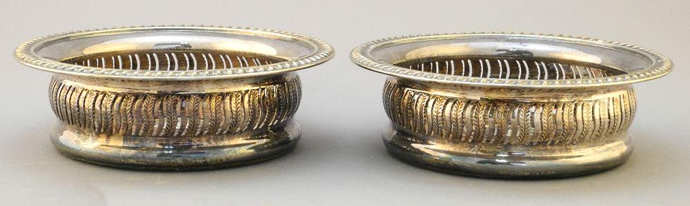 Pair of Barker Ellis Silver Plated Wine Coasters, 5 3/4" d.: Pair of Barker Ellis Silver Plated Wine Coasters, 5 3/4" d.