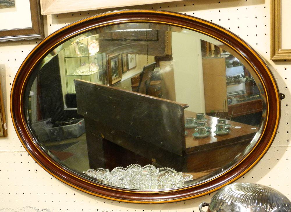 Banded Mahogany Framed Oval Mirror, 32"w. (1 of 2)