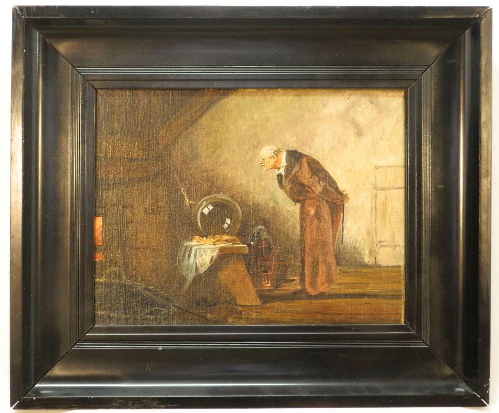 Oil Canvas After Carl Spitzweg, 12 /2" X 16 5/8" "The Alchemist". (1 of 4)