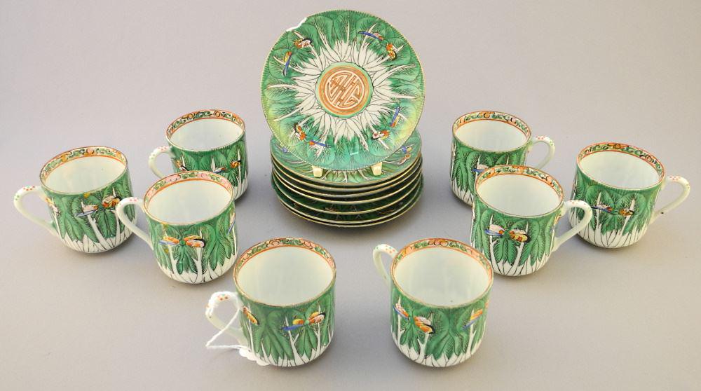 Set of 8 Chinese "Cabbage Leaf" Porcelain Demitasse Cups and Saucers (1 of 4)