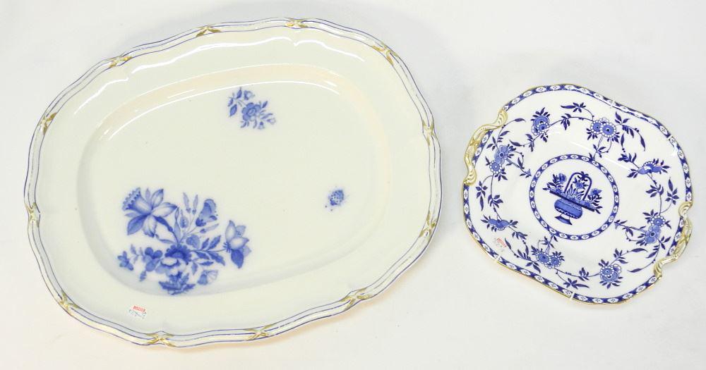 2 Flow Blue and White Pieces; Platter and Serving Dish, largest 18". (1 of 5)