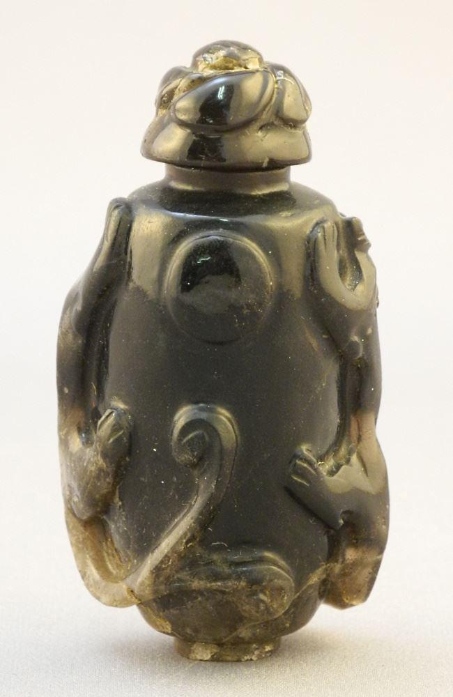 Chinese Carved Agate "Chilongs" Snuff Bottle, 2 1/2"H. (1 of 6)
