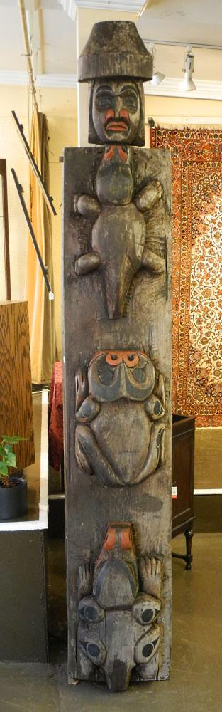 Northwest Coast Carved and Painted Cedar Welcoming Pole, 9'10". (1 of 10)