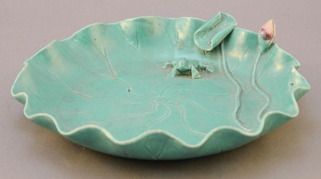 Chinese Qing Robin's Egg Blue "Lily Pad with Frog" Porcelain Brush Washer, 4 7/8" Diameter: Chinese Qing Robin's Egg Blue "Lily Pad with Frog" Porcelain Brush Washer, 4 7/8" Diameter