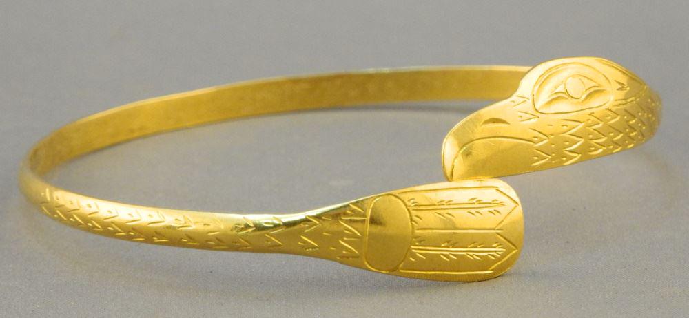 14K Northwest Coast Eagle Bracelet, 2 3/4" Wide - 15.4 grams, with bag. (1 of 6)