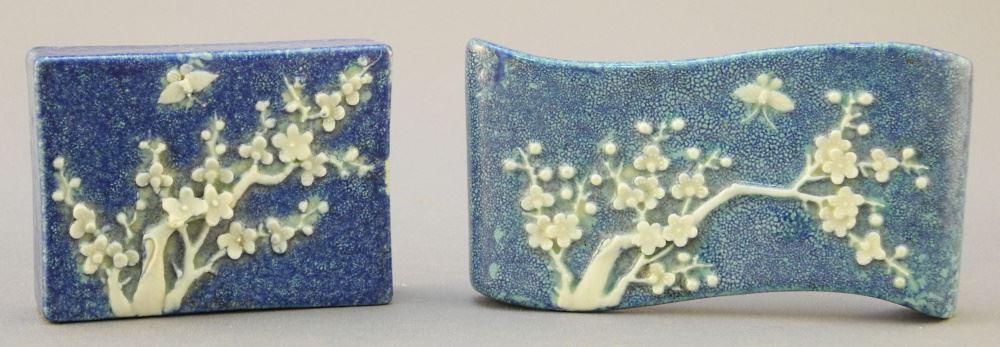 Two Chinese Qing Robin's Egg Blue "Prunus Bough" Scroll Weights, 2 1/2 & 3 5/8" Long (1 of 10)