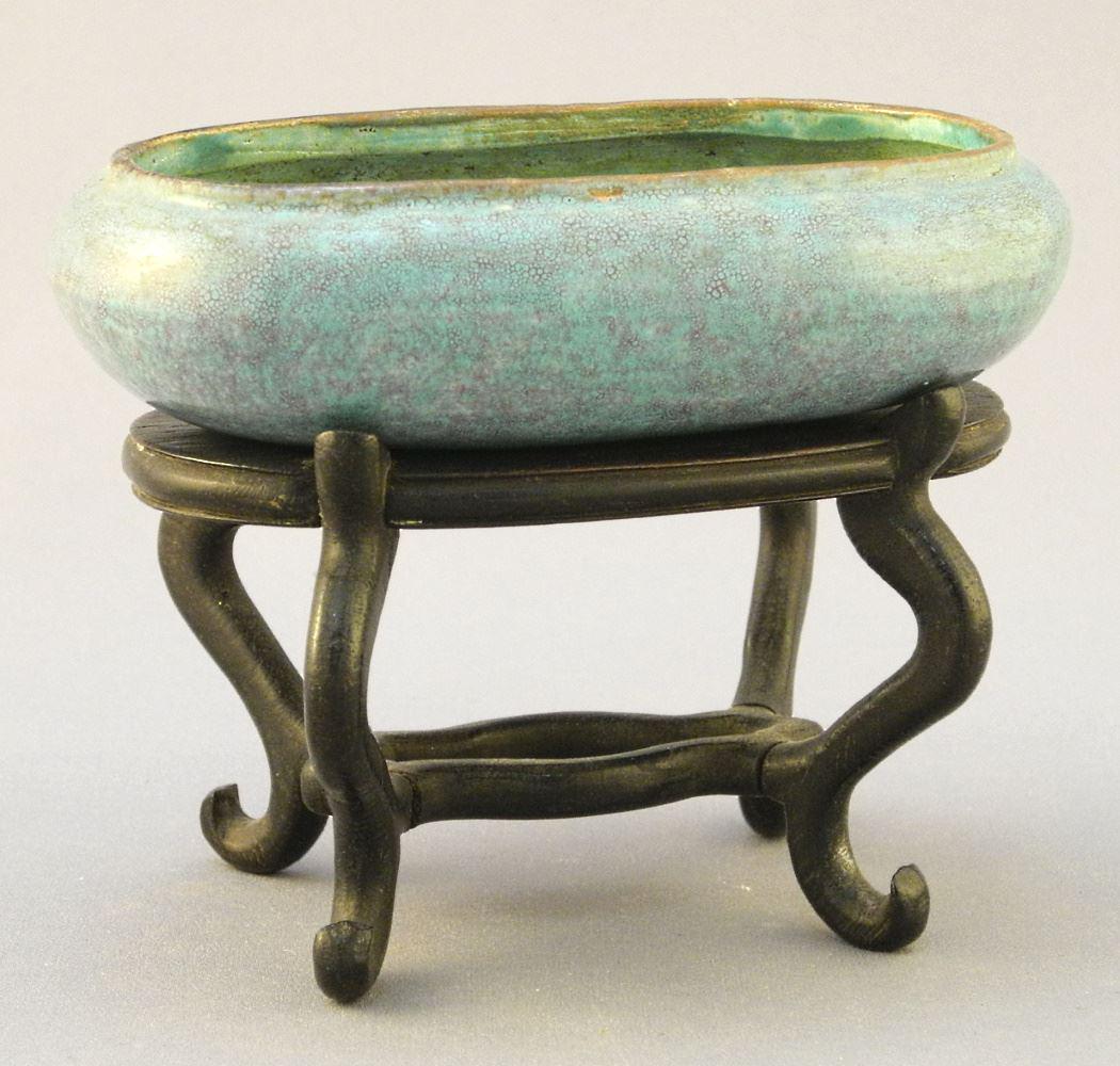 Chinese Qing Robin's Egg Blue Brush Washer with Stand, 1 1/8 x 4 1/8 x 2 5/8" (1 of 8)