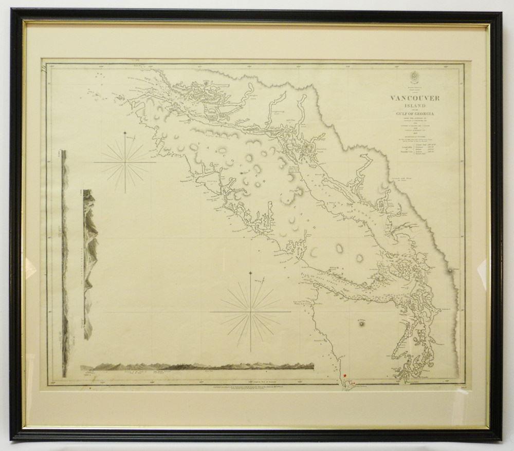 British Admiralty Chart #1917 - Van. Isl & Gulf of Georgia, Ex. Coll Admiral Nelles, 25". (1 of 8)