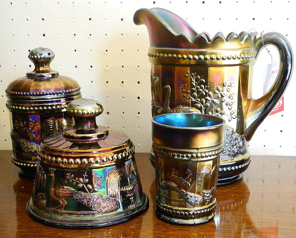 4 pcs. of "Peacock" Carnival Glass. (1 of 1)